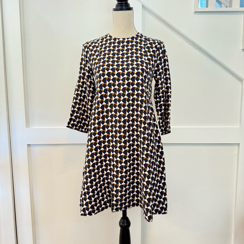 H&M Black White Brown A-Line Dress with Cuffed Sleeves 4